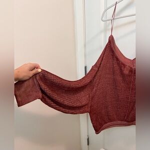 Free people long sleeve, off shoulder waffle knit top, S